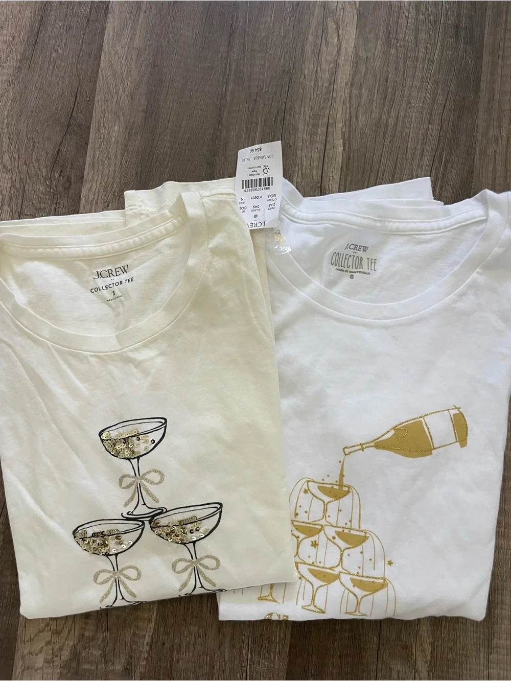 J. Crew White & Cream Short Sleeve Tee Bundle with Gold Champagne Graphics